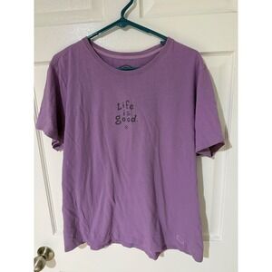 Life is Good Womens Relaxed Fit Purple Short Sleeve T Shirt Heart Graphic XL